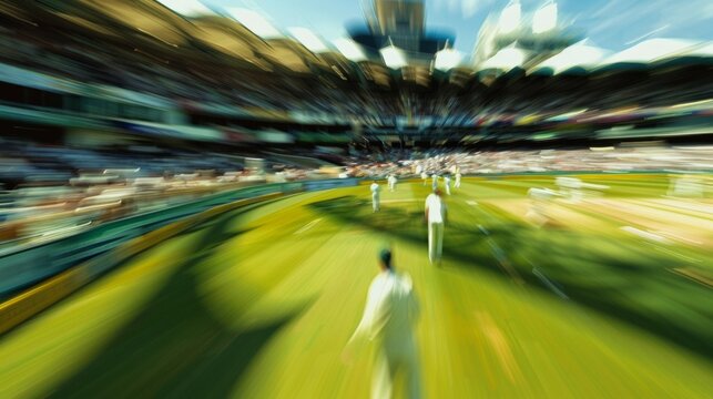 Out of Focus Excitement The bustling atmosphere of a cricket stadium carnival captured in a defocused image showcasing the energy and enthusiasm of the crowd as they indulge in the .