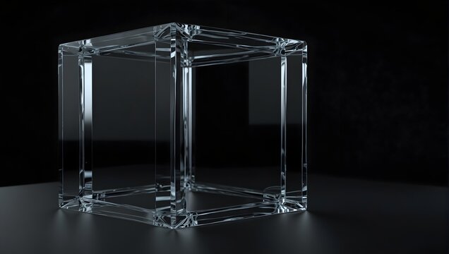 Glass cube in an abstract 3D render against a black backdrop Generative AI