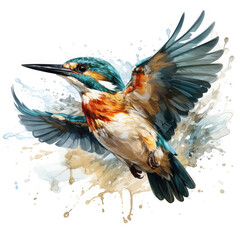 Obraz premium Watercolor king fisher bird catch the fish, clipart Illustration, Generative Ai