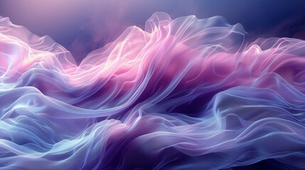 Fototapeta premium Abstract scene with flowing waves of translucent pink and purple fabric