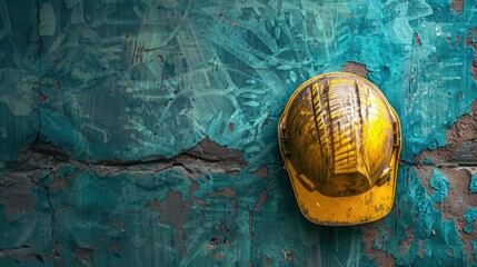 Celebrating Labor Day with a construction background emphasizing the importance of wearing a hard hat for safety - obrazy, fototapety, plakaty