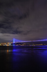 view of the bosphorus and bridge at night, istanbul