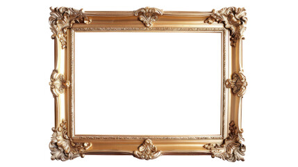 A photo or painting frame with a transparent background. Classic themed photo frame with stunning gold color.