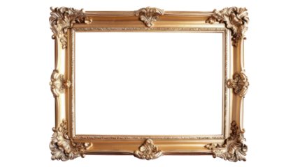 A photo or painting frame with a transparent background. Classic themed photo frame with stunning gold color.