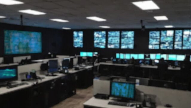 blur background of the army call center with many monitors in room render 3d
