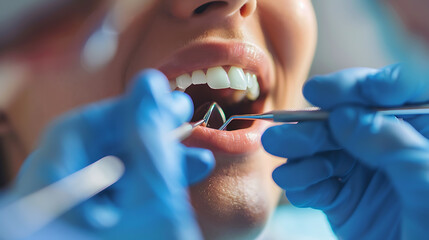 a dental procedure being performed. The patient’s face is partially visible but blurred to obscure their identity