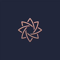 Abstract Flower geometric logo - circle rotation with gold color.