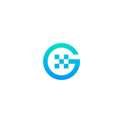 G letter logo with pixel accent.