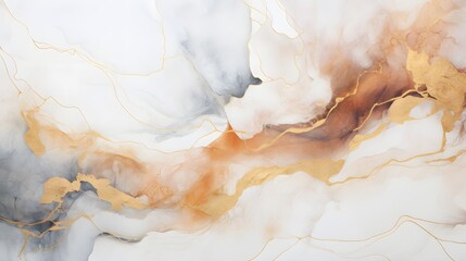Abstract grey and white liquid background with glitter golden line and splash. Marble alcohol ink,...