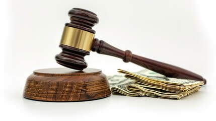 wooden gavel and dollars