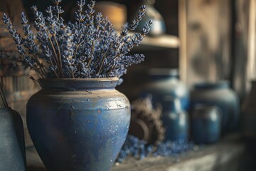 Rustic Lavender Bouquet in Antique Ceramic Vase