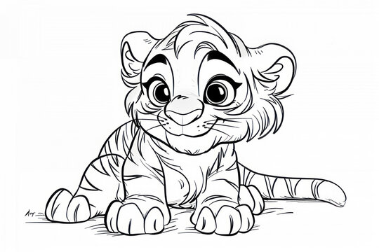 adorable cartoon tiger cub coloring page for children's creative activity
