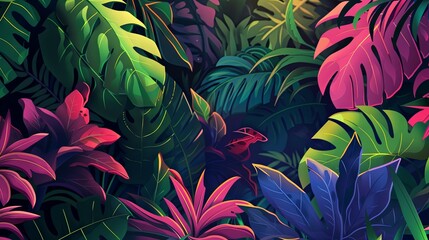 Tropic jungle forest flowers wildlife concept drawing painting art wallpaper background