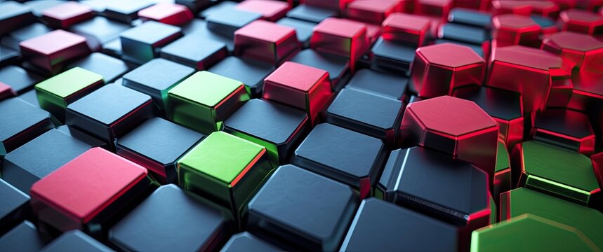 hexagon abstract colors, red green and black, backgrounds