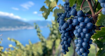Ripe Blue Grapes on the Vine