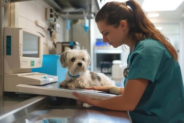 vet examining a dog