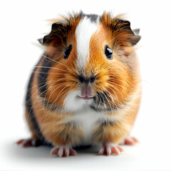 Guinea pig with a paw, full body, real image, white background