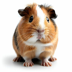 Guinea pig with a paw, full body, real image, white background