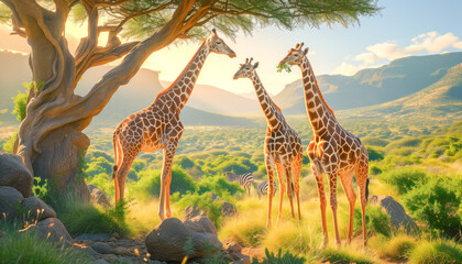 Fototapeta premium Wild animals in South Africa, seeking food and shade.