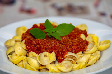 Tortellini or capeletti, isolated, in selective focus and fine details