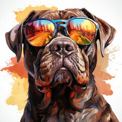 Watercolor mastino wearing sunglasses, clipart Illustration, Generative Ai