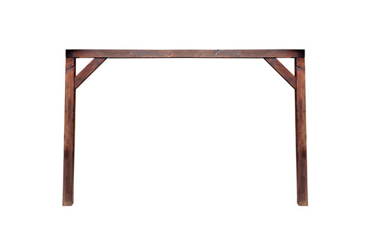 Frame made of wooden beams of the load-bearing wall of a wooden building and children's ball goal - on isolated transparent background.