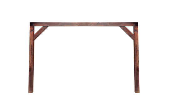 Frame made of wooden beams of the load-bearing wall of a wooden building and children's ball goal - on isolated transparent background.