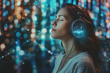 Using Relaxing Tunes for Brain Optimization and Emotional Regulation: Health Relaxation Functions and Sleep Disorder Treatments Through Wellness Sounds. - obrazy, fototapety, plakaty