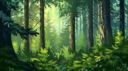 Pine tree forest nature wood concept drawing painting art wallpaper background