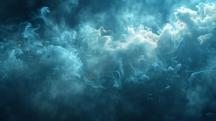 Ethereal blue smoke swirling against a dark background, creating a mysterious and moody atmosphere.  - obrazy, fototapety, plakaty