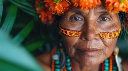 an old native american indian woman wearing a colorful headdress, National Indigenous Peoples Day background