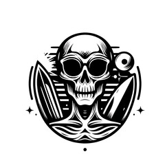 alien surfing logo design template illustration