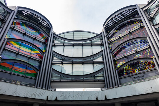 Museum of Modern and Contemporary Art (Musee d'art moderne et d'art contemporain, MAMAC, 1990) in Nice. MAMAC designed by architects Yves Bayard and Henri Vidal. Nice, France. April 15, 2024.
