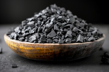 Wooden Bowl Filled With Black Coal