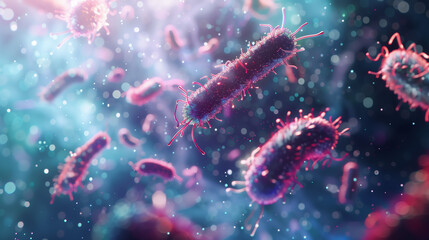 Mesmerizing E. coli Bacteria Illustration in Ethereal Blue Hues