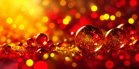 An illustration of several shiny, red spheres against a blurred background that suggests a bokeh effect with warm colors.