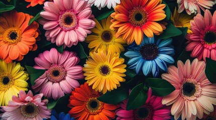 Fototapeta na wymiar Background vibrant fresh colorful flowers for postcard