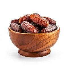 Plate with dried dates on white background.