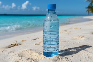 Bottle of Water on Sandy Beach