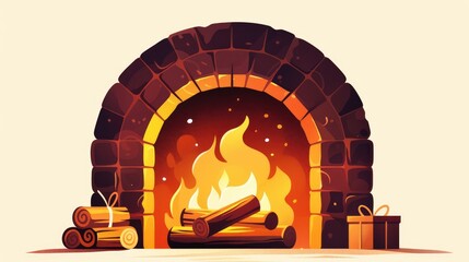 Get up close and personal with a cozy fireplace featuring a rounded firebox in this isolated icon The warm and inviting flames bring comfort and brightness to your winter or Christmas decor