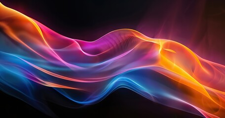 an abstract image with bright colors coming across a black background,, in the style of smooth curves, light pink and dark indigo, c-mount lens, sky-blue and orange