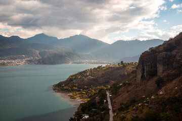 view on the lake atitlan from the top of mountain in guatemala