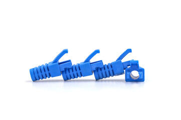 Close Up blue color strain relief boots for RJ45. RJ45 Protection Cover.