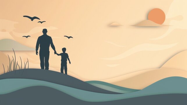 World Father's Day. Silhouette of a person in the sunset, father and son. - Powered by Adobe
