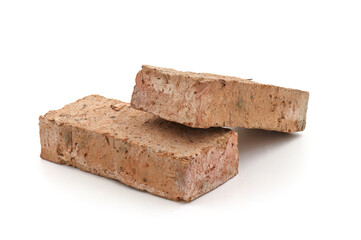 Solid clay bricks used for construction,Old red brick isolated on white background.