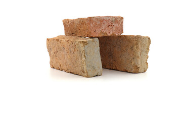 Solid clay bricks used for construction,Old red brick isolated on white background.