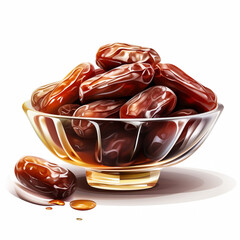 Bowl of dried dates on white wooden background with space for text. From top view