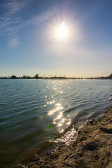 A beautiful lake shore view at lake Cahuilla, California.