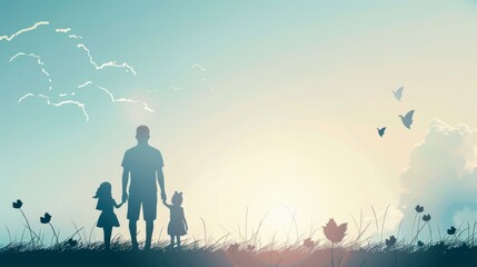 World Father's Day. Silhouettes of father and child looking into the distance.