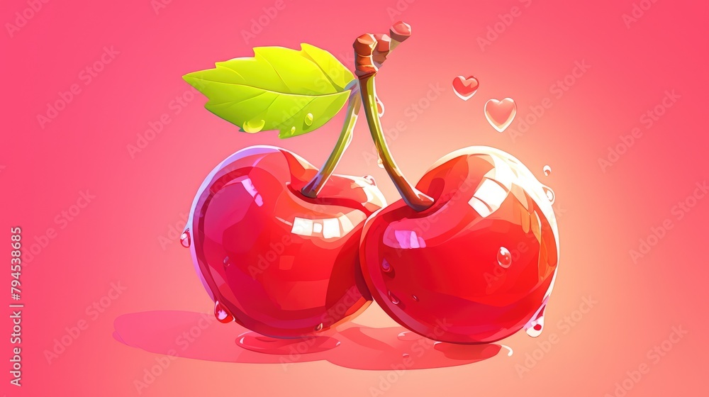 Poster 2d illustration of a vibrant red cherry icon